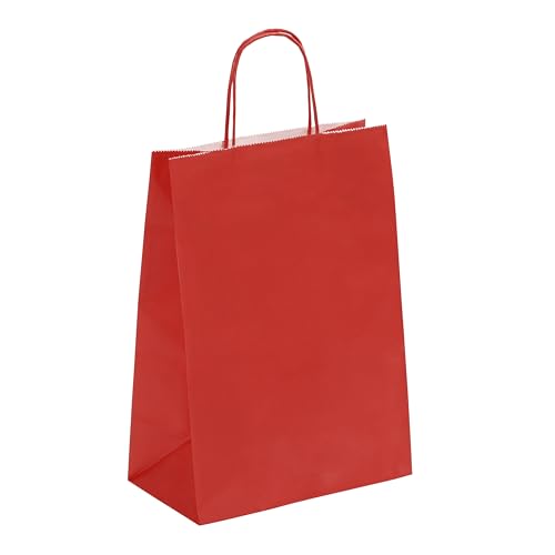 Sac kraft grand format Viquel rouge 22x31x10cm avec poignée torsadée pour boutique lot de 50