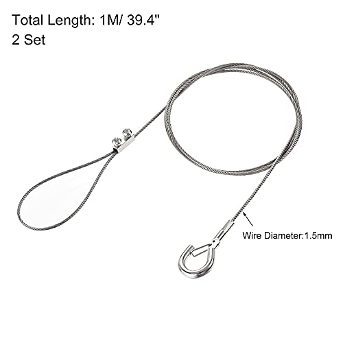 Image of uxcell Picture Hanging Wire Kit, 2Set 1M Adjustable Hanger Wire Hook for Home Art Gallery Picture Kit, Load 66 Lbs, with Vertical Fixing Screws