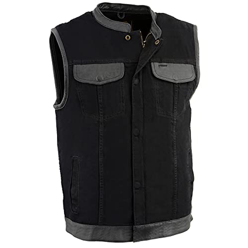 Milwaukee Leather MDM3010 Men's Black Denim Club Style Biker Vest with Leather Trim and Hidden Zipper - Medium by Milwaukee Leather - Used condition - US$31.91