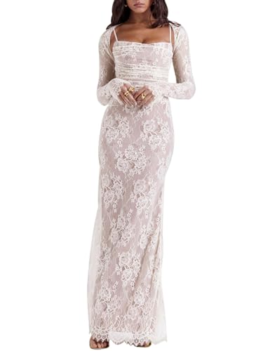 Women Cami Lace Maxi Dress Romantic Long Sleeve Lace Bodycon Dresses Elegant2