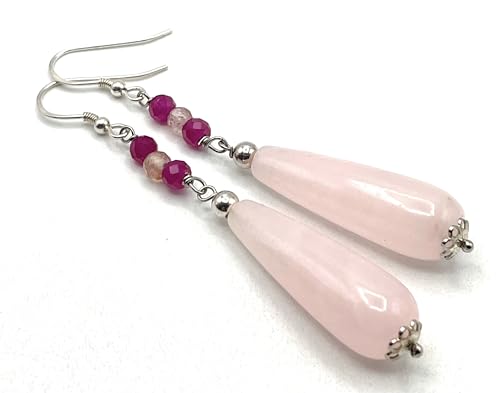 Boucles d'oreilles longues quartz rose pour sublimer vos tenues de soirée