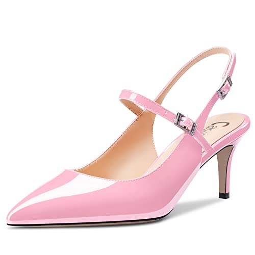Castamere Mujer Medio Heel Puntiaguada Punta Slingback Pumps de Boda Baile Dress 6.5 CM Heels Rosa 43 EU
