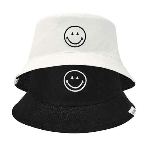 Durio SmileyWorld Reversible Bucket Hats for Woman Men Sun hat Summer Travel hat Fashionable 2025 1pc Black/White