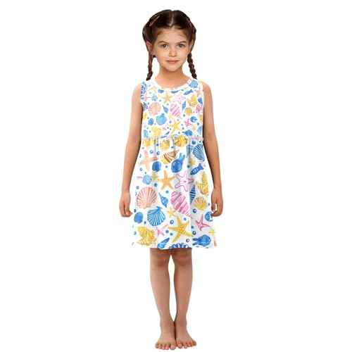 Girls Sleeveless Dress, Kinds of Seashells Summer Dresses Loose Fit Casual Sundress4