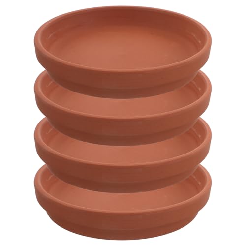 Homoyoyo 4 Platillos Redondos de Arcilla Terracota para Macetas Pequeñas, Bandejas de Goteo Artesanales para Plantas de Interior y Exterior, Diseño Funcional y Duradero