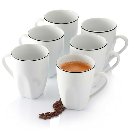 Sänger | Kaffeetassen Set Bilgola Black Rim 6 tlg, Kaffeebecher Porzellan für 6 Personen, Kaffeetassen & Becher spülmaschinenfest Tassen Set in Weiß mit Schwarzen Akzenten 220 ml | PREMIUM COLLECTION