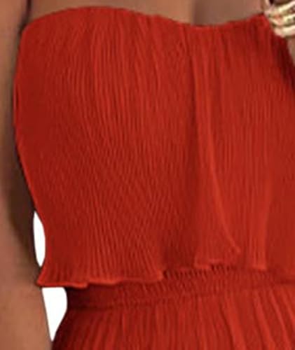 Image of SEMATOMALA Women's Boho Tube Top Tiered Ruffle Slim Fitted Maxi Dress Smocked Vacation Holiday Long Dress