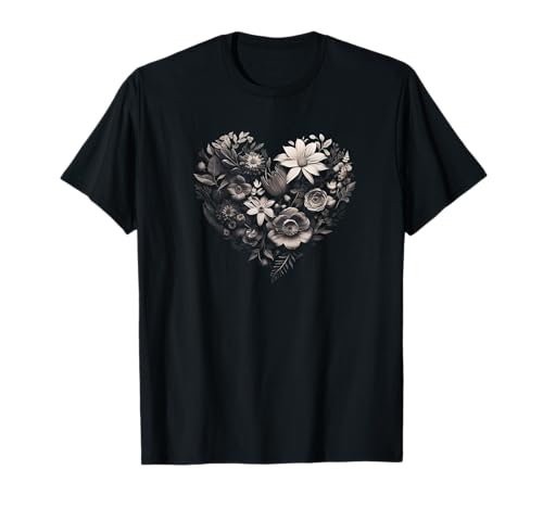 Daisy, Heart, Love, Flower, Fashion, B&W T-Shirt