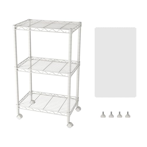 SINGAYE 3 Small Shelves Storage Shelf Wire Shelving Unit Metal Shelf Adjustable Organizers Storage Shelving with Wheels for Bathroom Laundry Room Kitchen Pantry