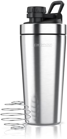 Arendo - Edelstahl Trinkflasche mit Mix kugel, 750ml, Edelstahl Mix Ball, Spülmaschinen geeignet, Edelstahl Eiweiß Shaker Protein Shaker, Proteinshaker für Freizeit Sport Fitness,