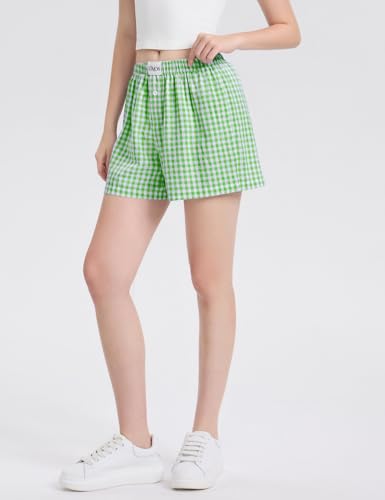 Image of LOMON Womens Boxer Shorts Casual Summer 2026 Pajama Lounge Sleep Pj Gingham Plaid Shorts Y2K Beach Bottoms