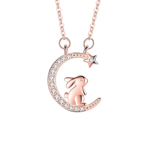 Pendentif en argent sterling lapin lune en zircone pour femme