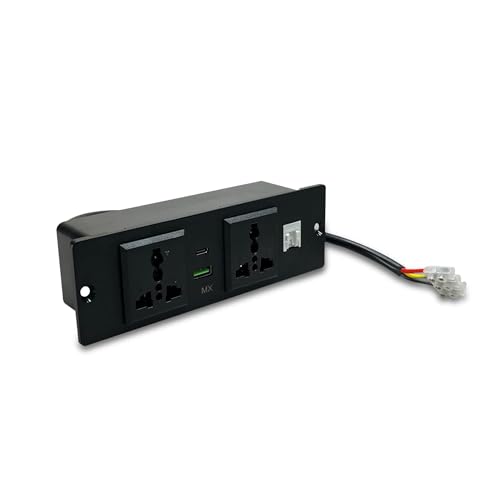 Image of MX Premium Power Console 16 Amp 6 Universal Sockets with 2 USB Charging Port Extension Board - with Removable Desk Clamp Power Strip Master Switch (Desktop Socket - 2AC + USB-A /C + CAT6 (Black))