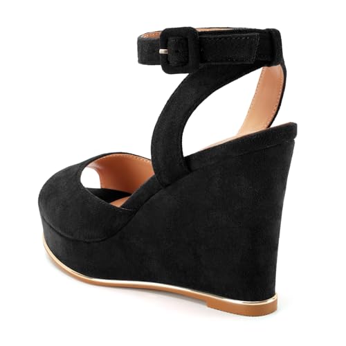 Image of Women's Dressy Platform Wedge Sandals Gold Wedges Peep Toe Patent High Heels Slingback Heeled Comfortable Ankle Strap Shoes