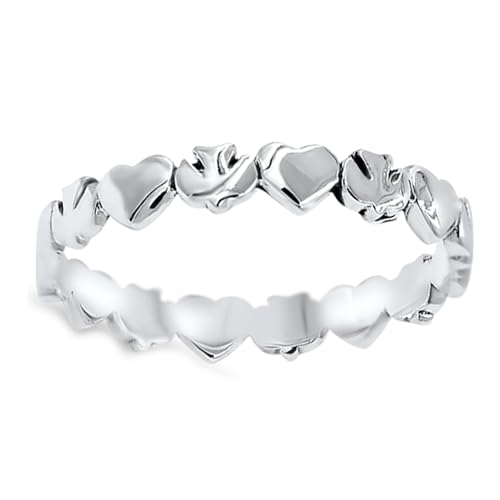 Holy Spirit Dove & Heart Eternity Stacking Ring in Sterling Silver
