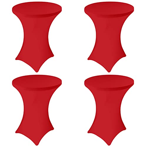 Image of 4 Pack Spandex Stretch Tablecloth - 32x43 Inch Square Corners, Fitted High Top Table Cloth for Cocktail, Bar, Weddings, Birthday, Banquet, Outdoor Party (Red)