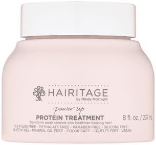 Hairitage Power Up Protein Treatment + Hair Mask with Shea Butter + Castor Oil for Dry Hair - Strengthen + Repair Dry + Damaged Hair - Hydrating Deep Conditioner, 8 Fl Oz