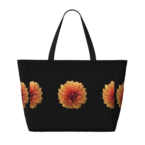 Orange Dalia Print Large Beach Tote Bag for Women Extra Large Capacity Sandproof Waterproof Pool Bag Suitable for Swimming Pool Gym Groceries Travel2