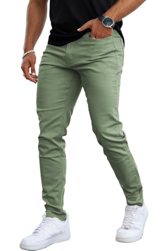 GINGTTO Mens Skinny Jeans Slim Fit Stretch Fashion Elastic Waist Designer(32W x 30L, Light Green)