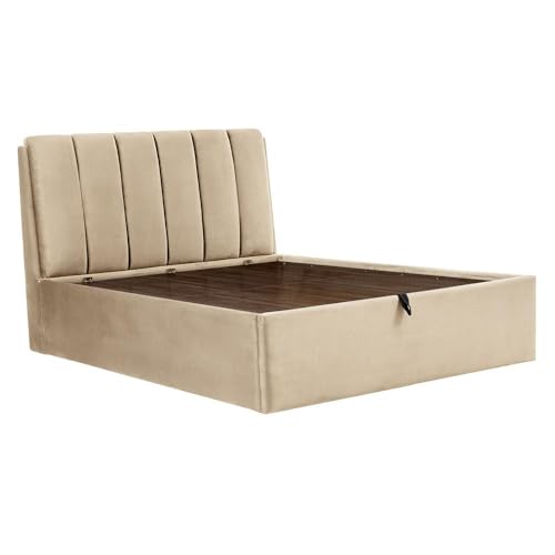 Image of Wakefit Bed | Queen (78 X 60) Solid Wood Bed, Upholstered, Hydraulic, 3 Year Warranty - Antho - Velvet Tuscan Tan