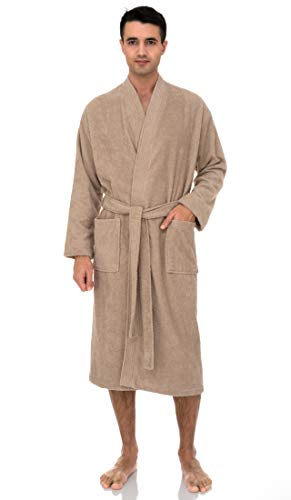 TowelSelections Mens Robe, 100% Cotton Terry Cloth Bathrobe, Spa Bath Robes for Men Large/X-Large Desert Sand