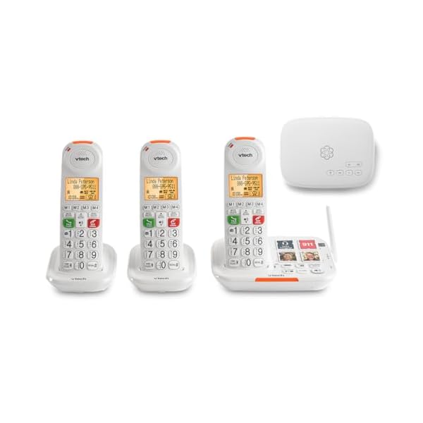 Ooma Senior Internet Home Phone Service Bundle with 24/7 Concierge Plan. Personal Setup Assistance, Address-Based 911 and Text alerts, Call Blocking. 3 Amplified handsets, Photo dial, Visual Ringer.