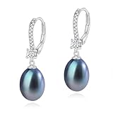 YAMI Akoya Meerwasser Perlenohrringe für Damen, Schwarze 925er Sterlingsilber-Meerwasser-Zuchtperlen, 32 × 9 mm große, tropfenförmige, hypoallergene Perlenohrringe, Geschenke für alle Anlässe.