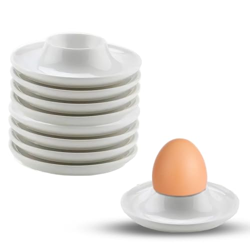 8pcs Egg Cups, Egg Holders for Boiled Eggs, White Egg Cup Holder Set with Stable Base for Kitchen, Breakfast, Camping, Family Gatherings