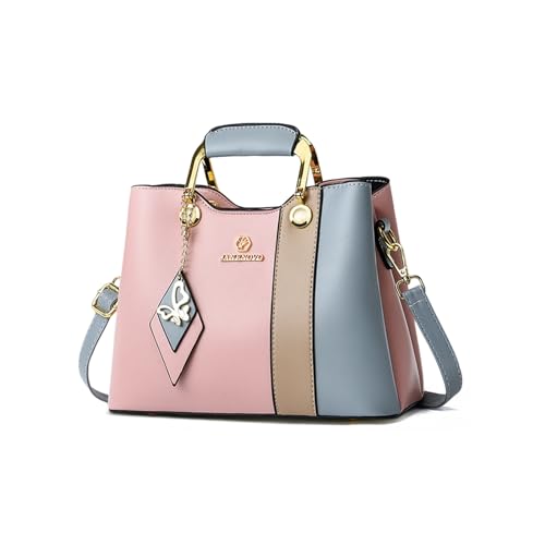 Borse a Mano Piccole Borsa Colorata Bloccata Pochette Tracolla di a Spalla Carina Messenger Ragazza con donna rosa pelle sintetica blu