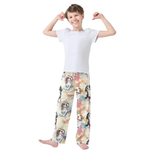 Dogs on Colored Boys Pants Boys Athletic Pants Long Pant for Boywith Pockets Wide-Leg Size 6-14Y3