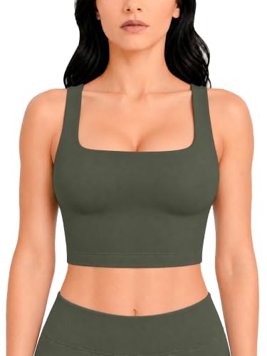 Image of Sunzel Square Neck Longline Sports Bra, Built-in Bra Crop Tank Top