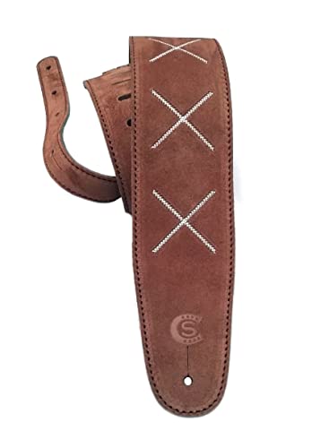 Sangle de guitare et de basse en daim marron avec broderie « X » Custom Style T8SUBRX