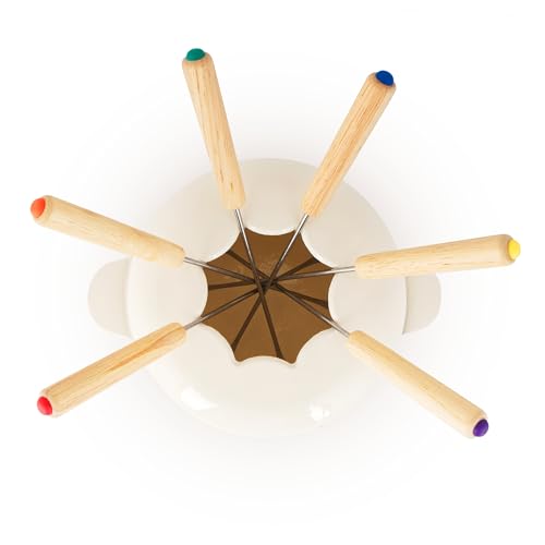 BBQ-Toro Gusseisen Fondue Set für 6 Personen | 1 Liter | Fondueset 13 teilig mit Brenner und Gabeln | Fondue-Set, Käsefondue Set, Fleischfondue Set, Schokofondue Set (Creme emailliert) – Bild 5