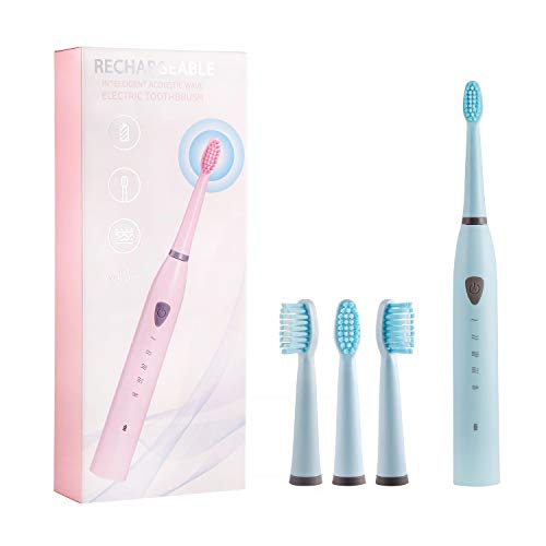 Wiederaufladbare Elektrische Schallzahnbürste für Erwachsene 5 Modi Elektrische Reisezahnbürste mit 2-Minuten-Timer und 4 Bürstenköpfen für die