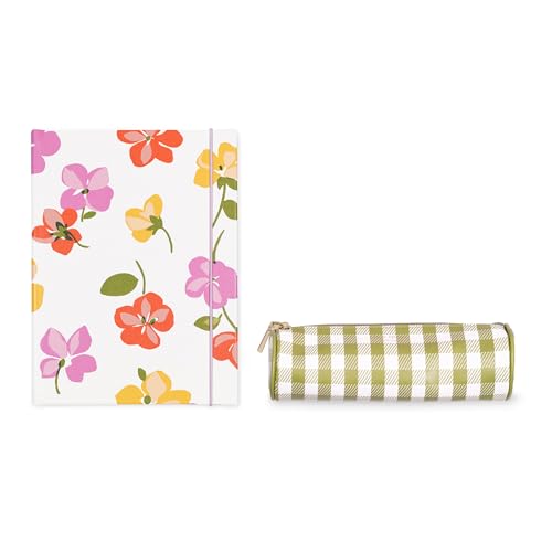 kate spade new york Lined Writing Journal with Pen Case, Vegan Leather Journal with 168 Pages, Zipper Pouch for Office Supplies, Spring Pansies