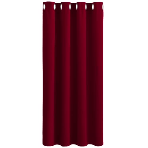 PONY DANCE Rideau Rouge - Rideaux Occultant Thermique Isolant Anti Froid Décoration Noel avec Oeillets Bloque Fenetre pour Salon Chambre Maison, 132x158cm, Lot de 1, Rouge Foncé