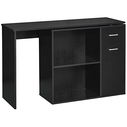 HOMCOM Bureau Informatique Table de Salle à Manger multimédia modulable Multi-rangements Double Niche + tiroir Panneaux Particules Noir