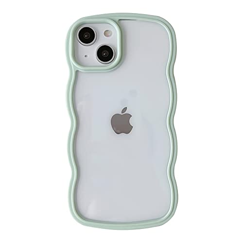 Caseative Solid Color Curly Wave Frame Clear Soft Compatible With Iphone Case (Green,Iphone Xr) #TOP17