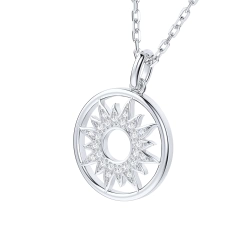 THELANDA Genuine Moissanite Sterling Silver Round Sun in Circle Pendant Necklace, Adjustable 18-20 Inch Chain with Lobster Clasp, Unisex Fine Jewelry Gift for Women and Men2