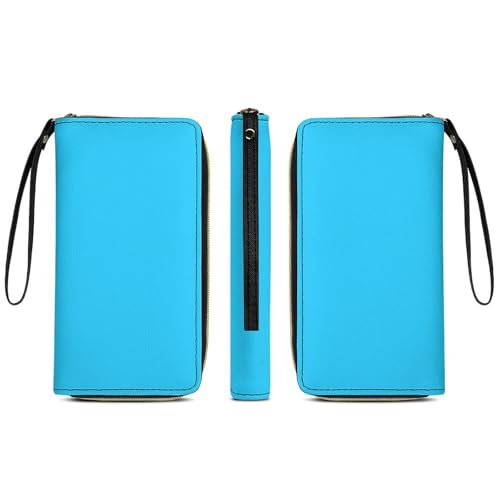 Girl's Travel Purse Fashion Design, Huge Storage Capacity Purse, Cute Decor Wallet, Long PU Zipper Wallet With Rope Blue3