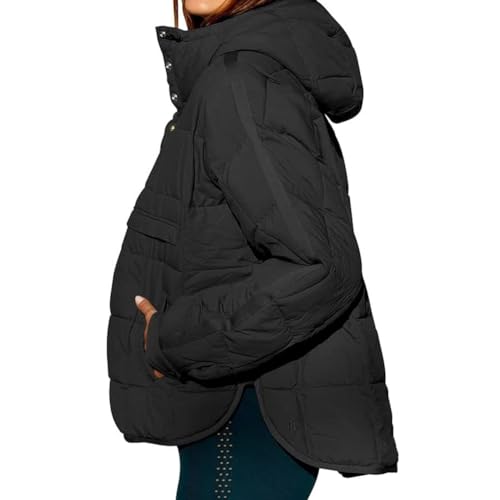 Women's Oversized Hooded Puffer Jacket Quilted Lightweight Winter Warm Pullover Padded Hoodies Coat Warm Packable3