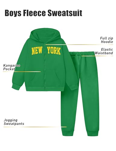 KANGKANG Unisex Boys Girls Clothes Letter Full Zip Fleece Hooded Sweatshirt Jogging Sweatpants Sweatsuit Kids Fashion Outfits4