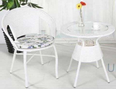 Image of 2+1 Outdoor Indoor Furniture Sets Rattan Wicker Chair Patio Set Bistro Set Conversation Set Balcony Outdoor Garden Furniture Chair (Milk White with Multicolor Cushions)