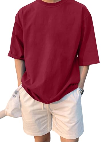 Image of LEOTUDE Half Sleeve Oversized Tshirt for Men, Round Neck Cottonblend Drop Shoulder Solid T-Shirt