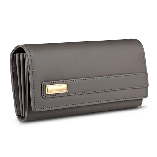 Image of ALSU Women's Hand Wallet Purse Clutch | Phone Pocket | Coin Compartment | Credit Card Slots| Zipper Pocket| Office use| Casual use| Faux Leather (Grey)