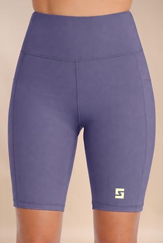 Image of High Waist Sports Activewear Shorts for Women and Girls Ideal for Gym and Yoga or Cycling with Side Pocket, Stretchable, Flexible, Slim Fit