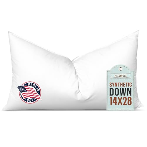 Image of Pillowflex Synthetic Down Pillow Insert 14x28 in - Karate Chop Pillow | Large Rectangle Sham Form, Plush Polyester Cotton Blend, Cloud-Like Comfort, Clump-Resistant Fill, Smooth Elegant Finish