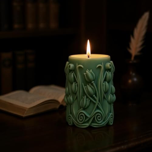 Image of Premium Vanilla Tulip Carved Candle - Handcrafted Decorative Scented Candle for Home Decor, Gifting & Romantic Ambience, Upto 25 Hours Burn time (Green, Vanilla)