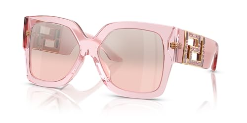 Versace Woman Sunglasses Transparent Pink Frame, Light Pink Mirror Silver Lenses, 59MM
