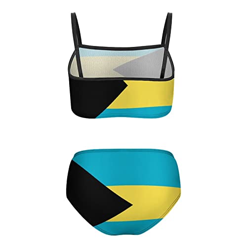 Bahamas Flag Girl's 2 Piece Swimsuit Prints Bathing Suits Tankini Set Kids Summer Beach Wear Sports Bikini 9-11Y（140cm）3